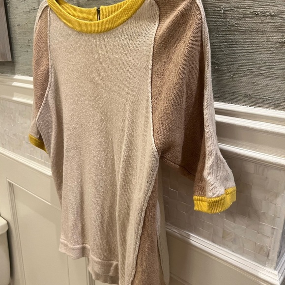 Anthropologie field flower short sleeve sweater beige tan yellow medium zip back - Picture 8 of 12